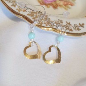 Turquoise ~ 14K YG Vintage Heart and Sterling Silver Earrings